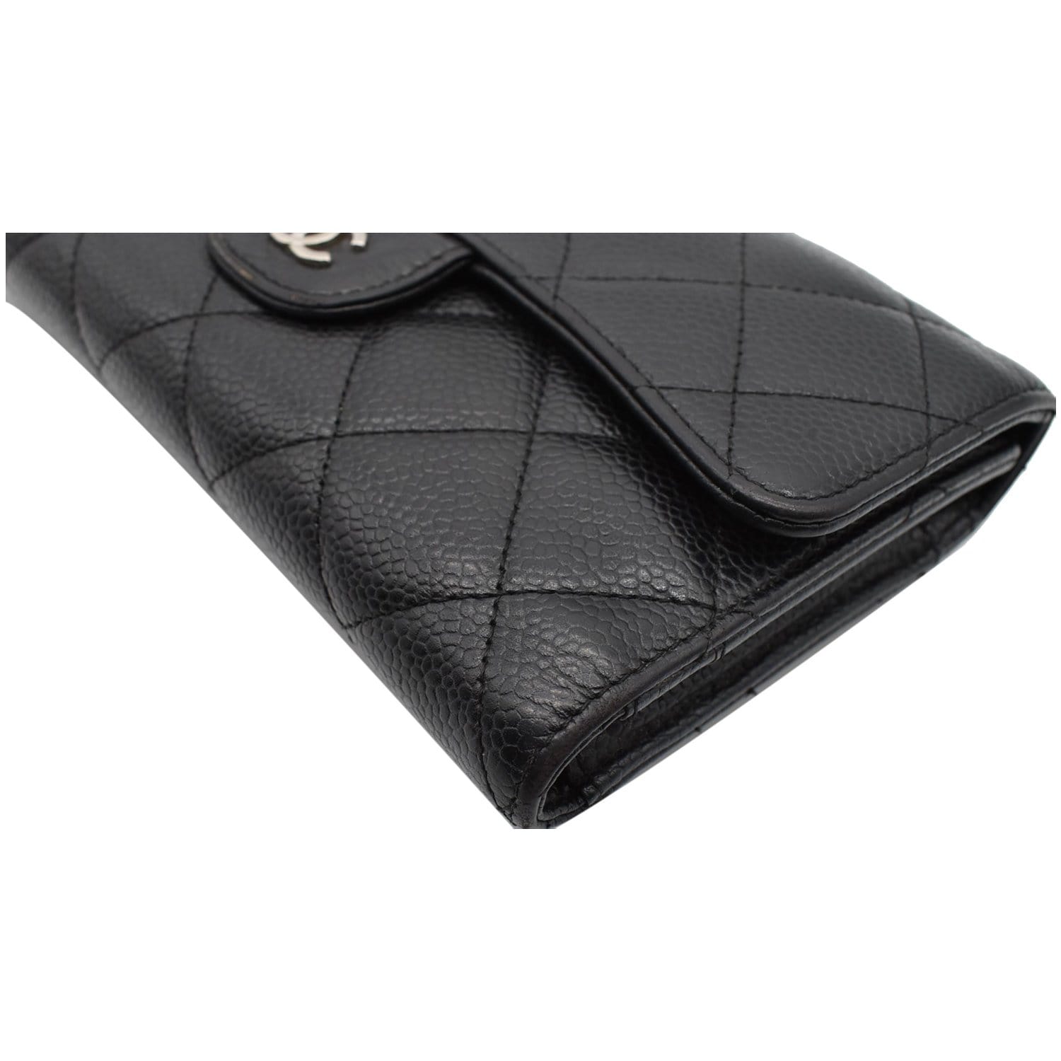 CHANEL Classic Flap Caviar Leather Card Holder Wallet Black