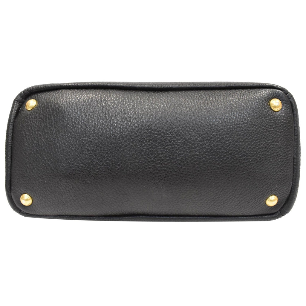 PRADA Vitello Daino Side-Pocket Leather Tote Shoulder Bag Black