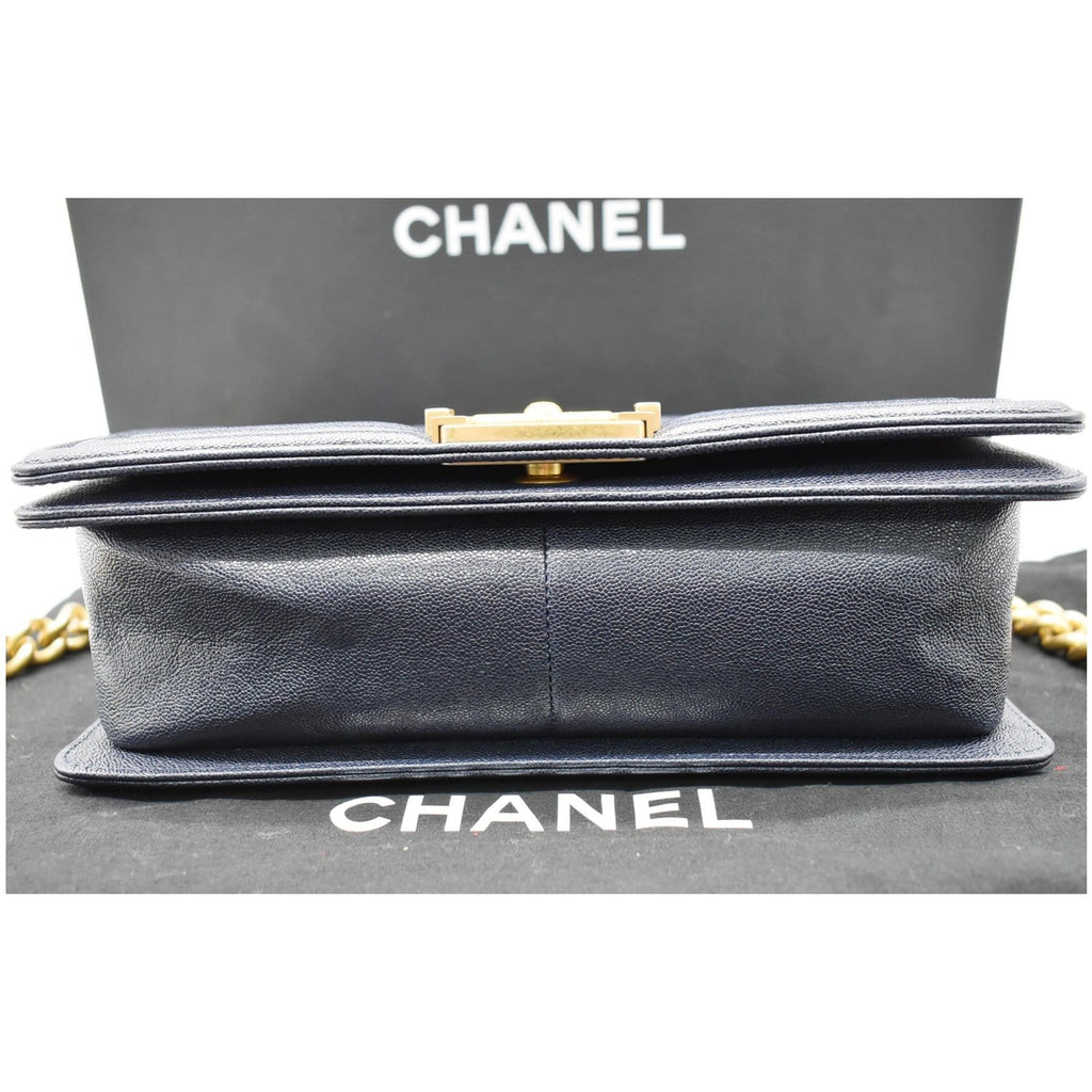CHANEL Medium Boy Flap Quilted Leather Shoulder Bag Navy Blue