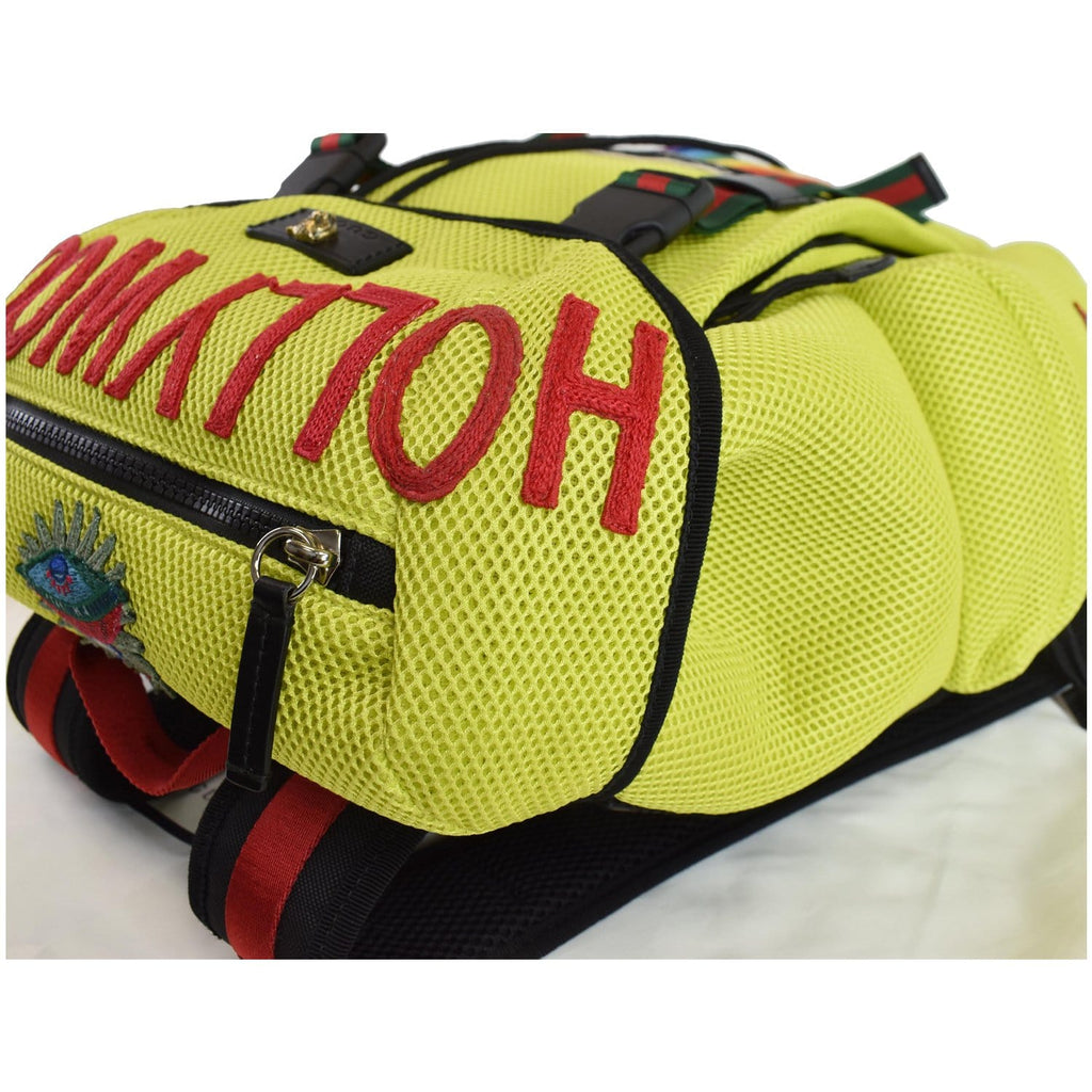 GUCCI Techpack Hollywood Embroidery Mesh Fabric Backpack Bag Lime 429037