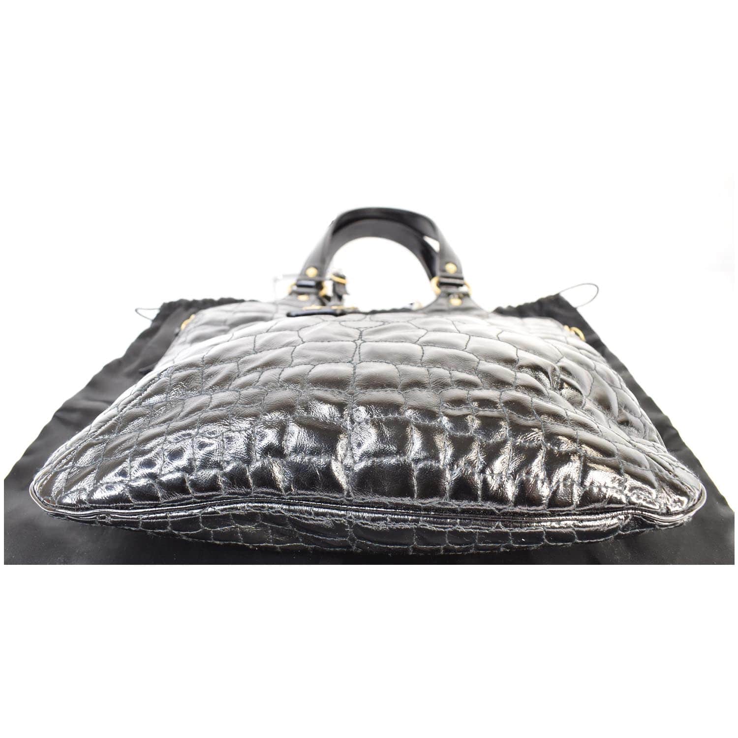 YVES SAINT LAURENT Tribute Embossed Patent Leather Tote Bag Black - Last Call