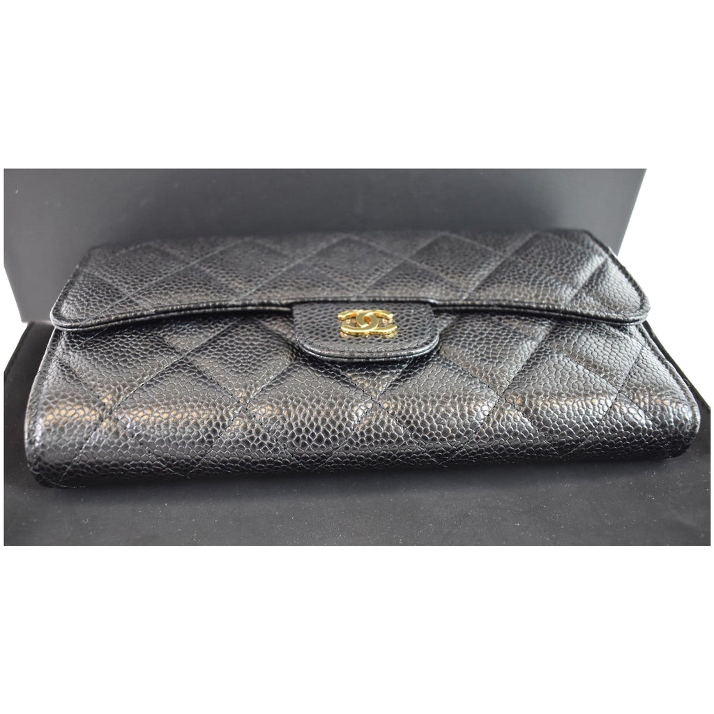 CHANEL Large Flap Quilted Caviar Wallet Black