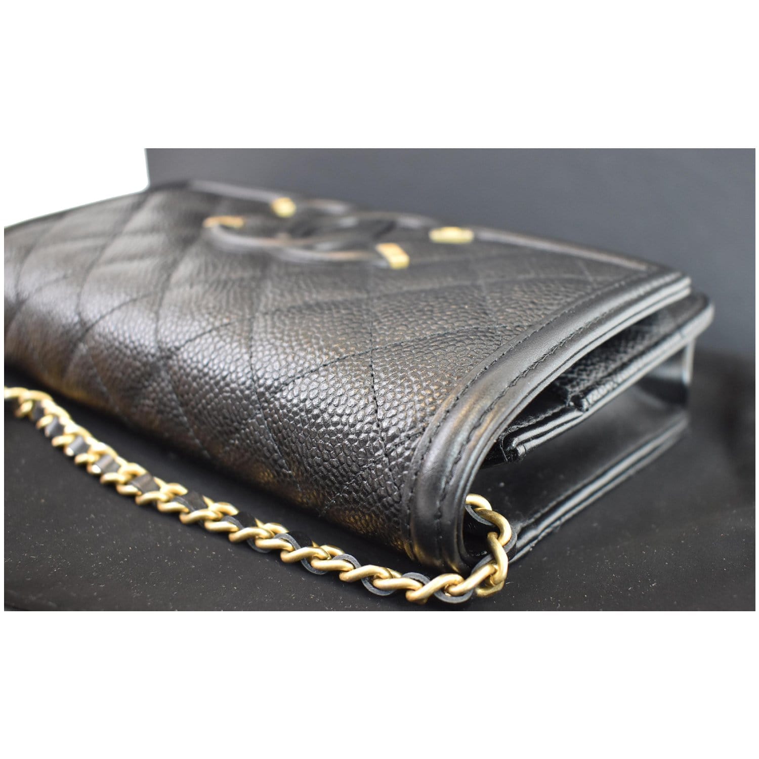 CHANEL CC Filigree Small Flap Caviar Leather Shoulder Bag Black