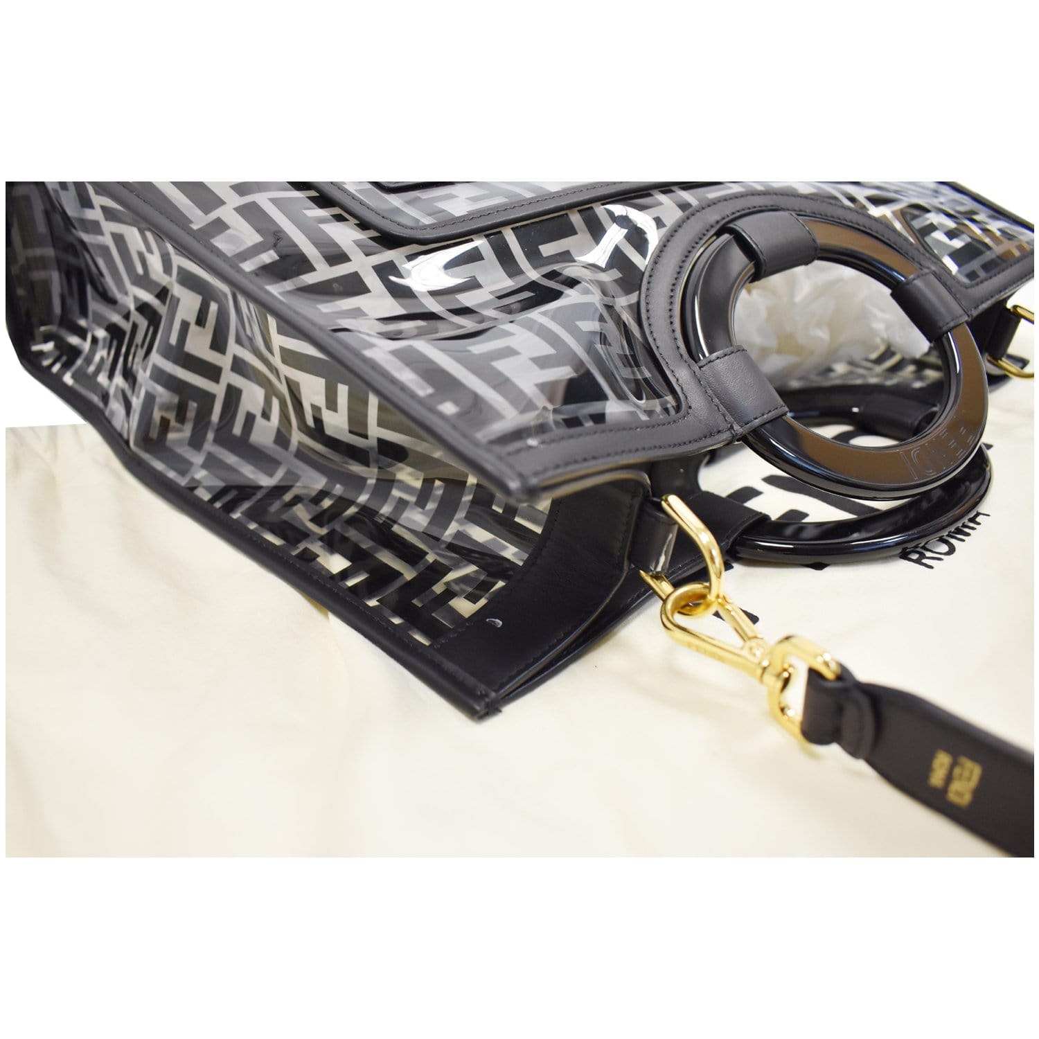 FENDI Runaway Shopper Medium TPU FF Leather Tote Bag Black