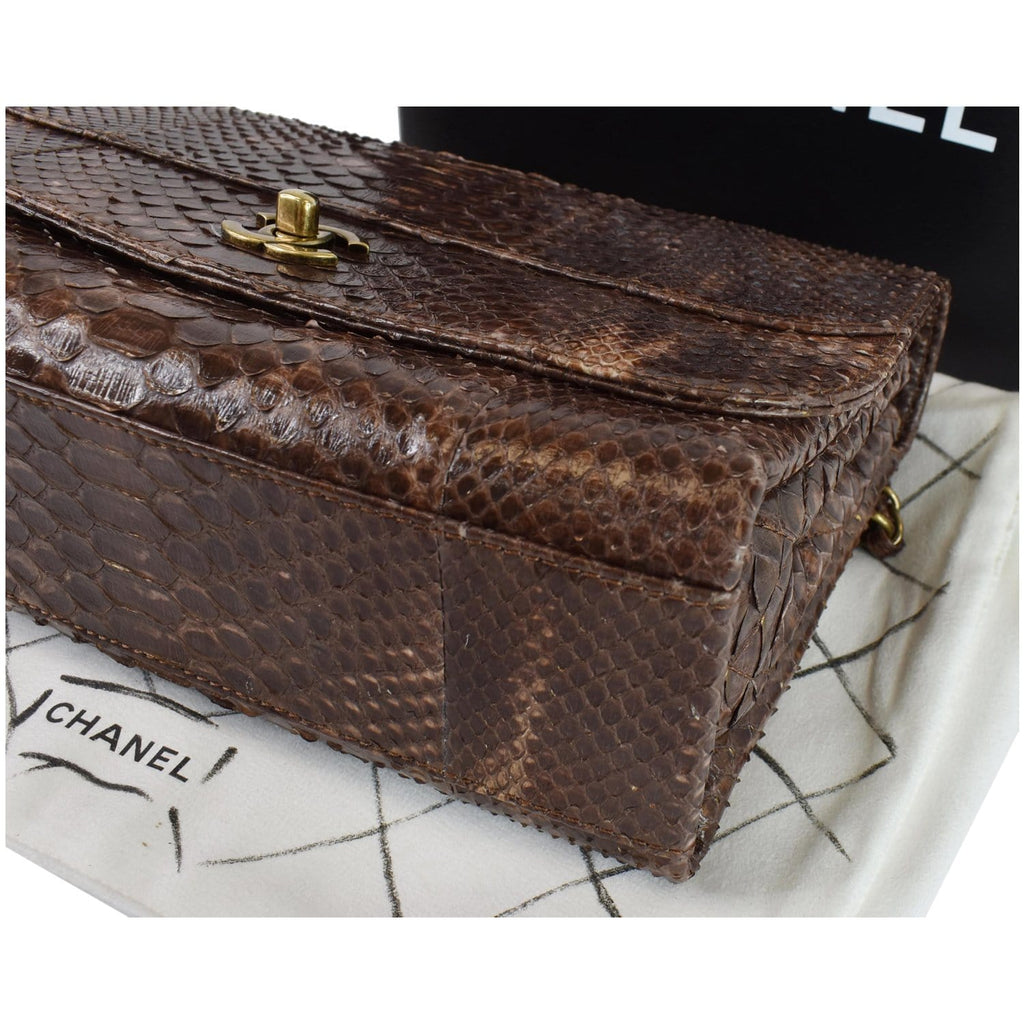 CHANEL Timeless Classic Flap Python Shoulder Bag Brown