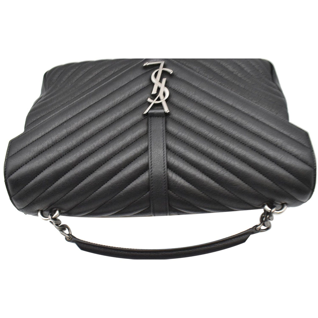 YVES SAINT LAURENT College Medium Flap Matelassé Leather Shoulder Bag Black
