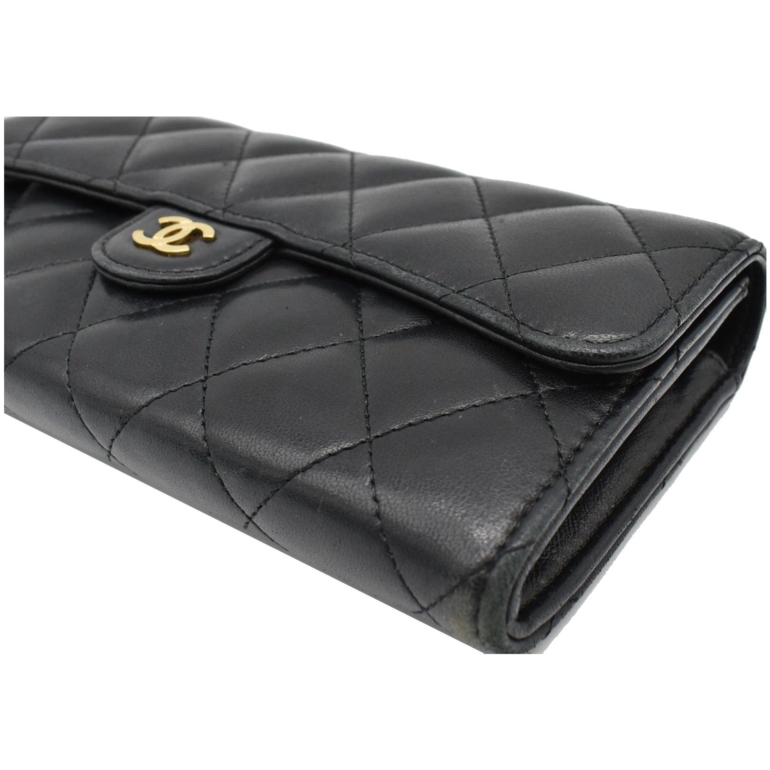 CHANEL Classic Long Flap Leather Wallet Black