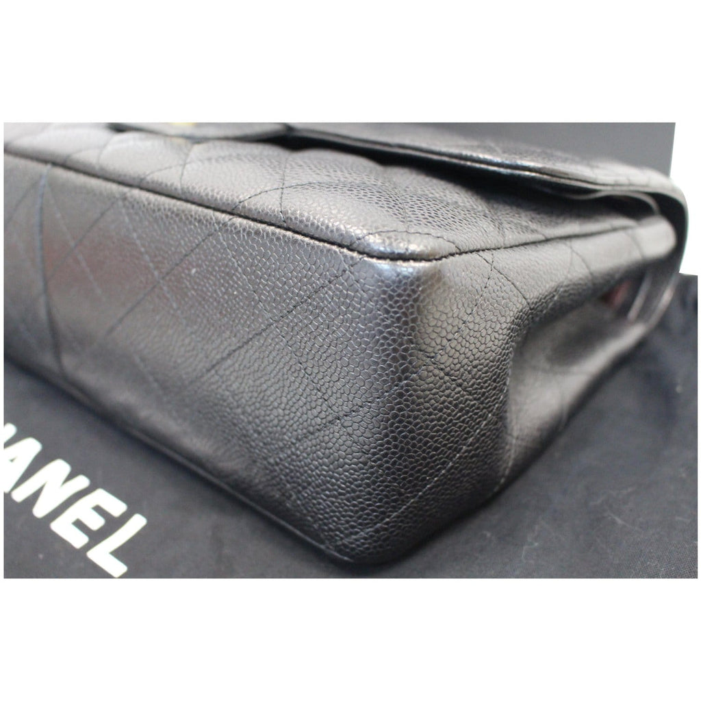 CHANEL Jumbo Double Flap Caviar Leather Shoulder Bag Black