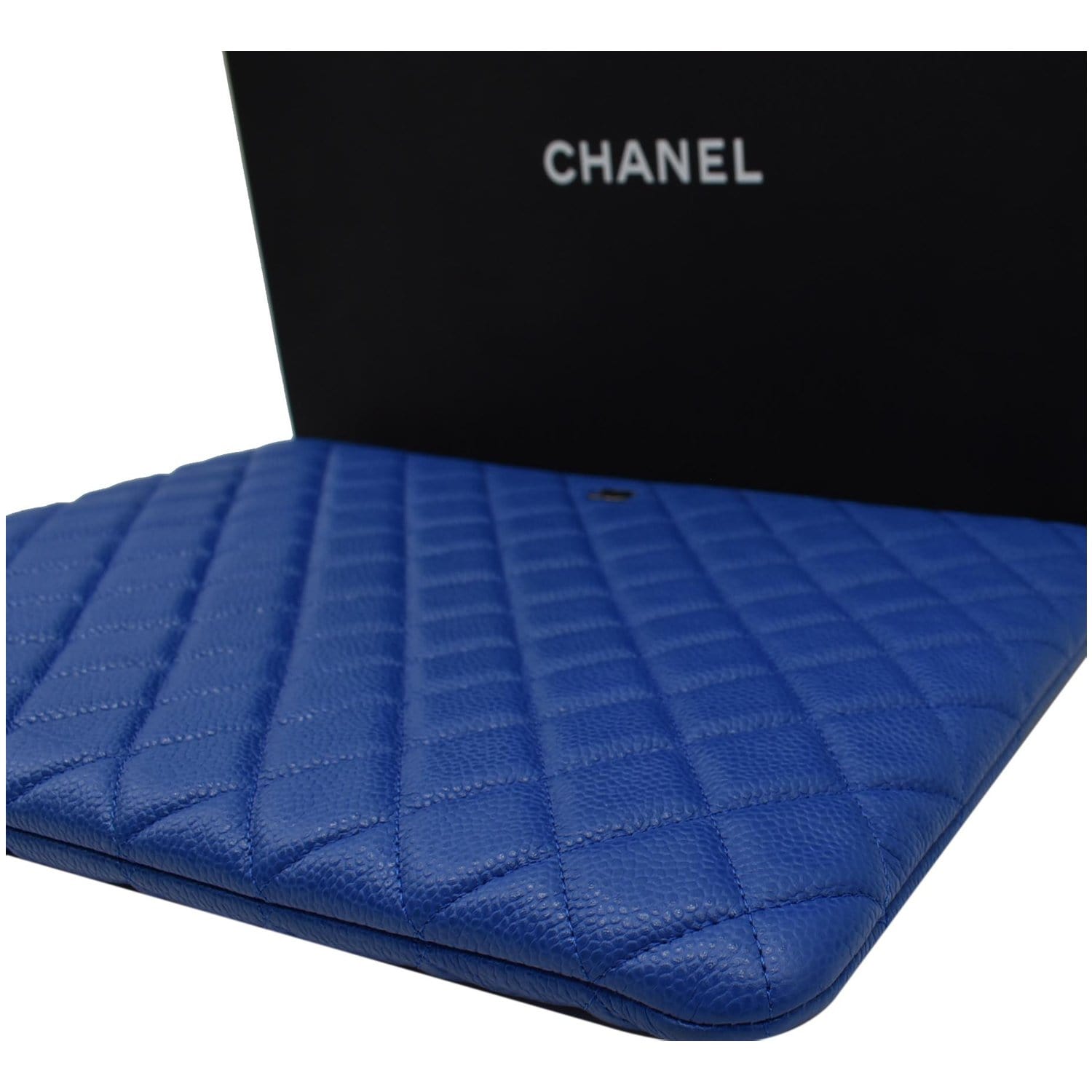 CHANEL Caviar Leather Large O-Case Zip Pouch Blue