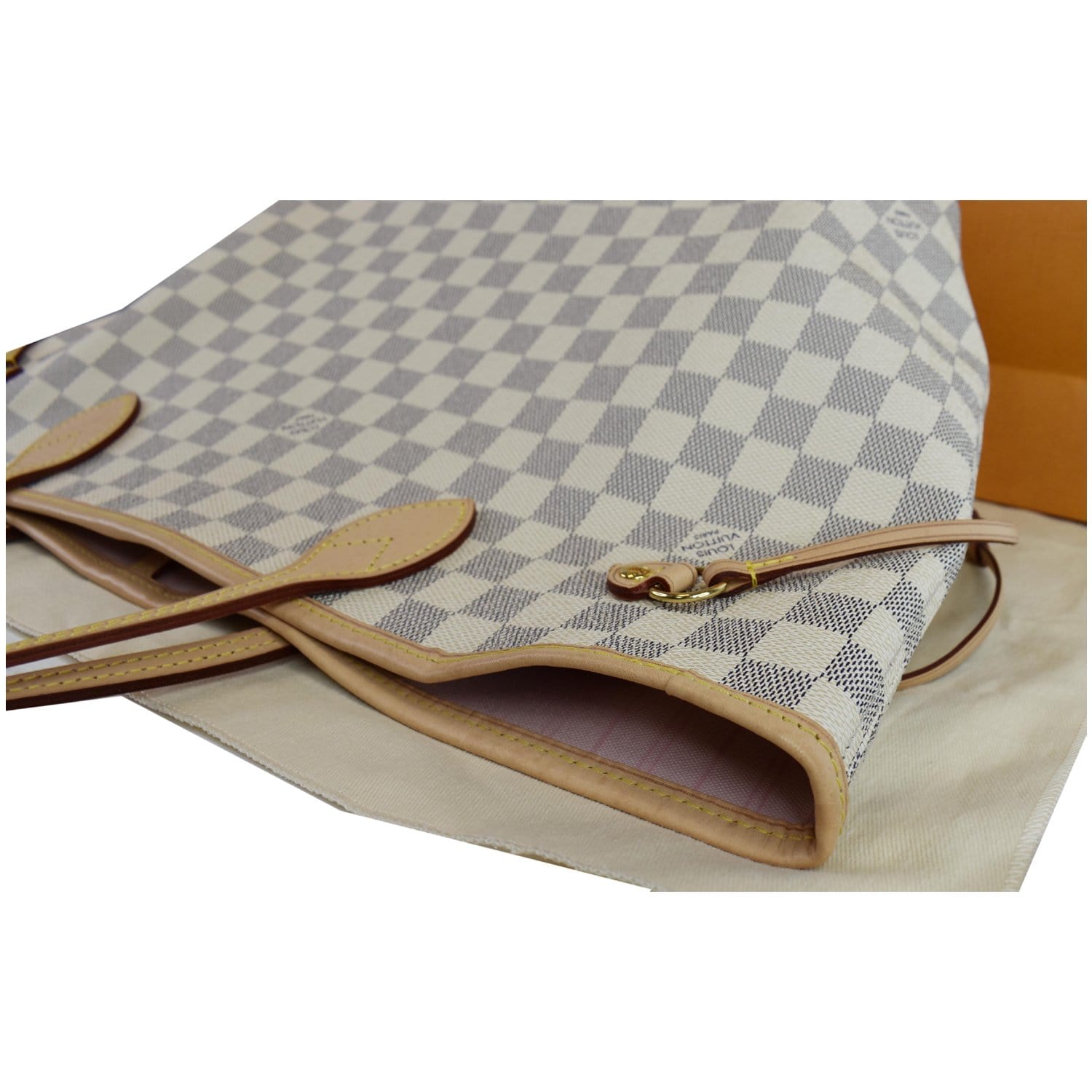 LOUIS VUITTON Neverfull MM Damier Azur Tote Shoulder Bag Rose Ballerine