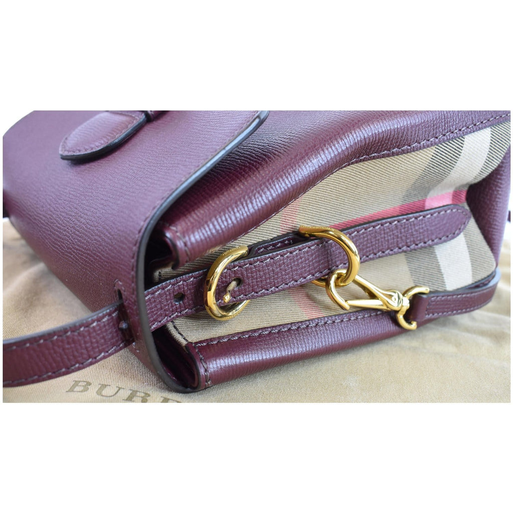 BURBERRY Camberley Small House Check Tote Shoulder Bag Dark Red