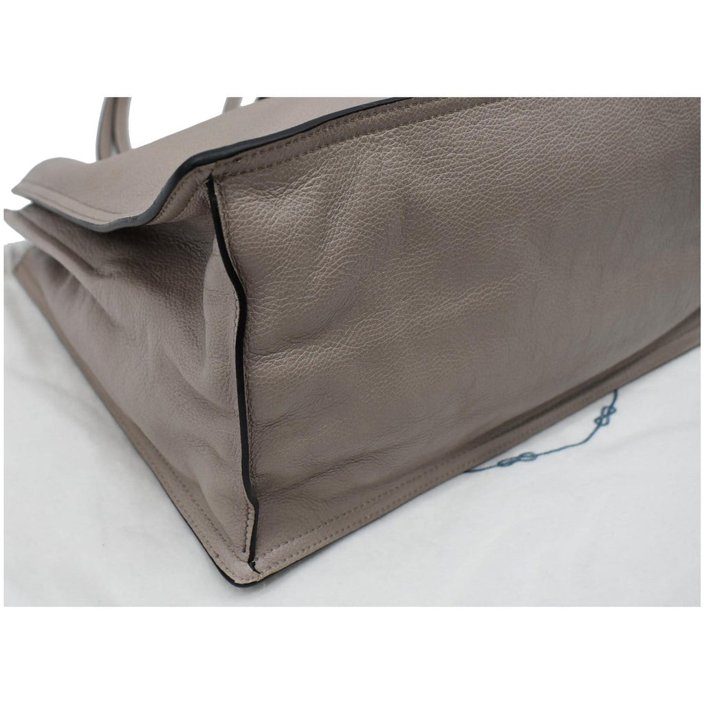 PRADA Glace Calf Leather Etiquette Tote Bag Taupe 1BG122