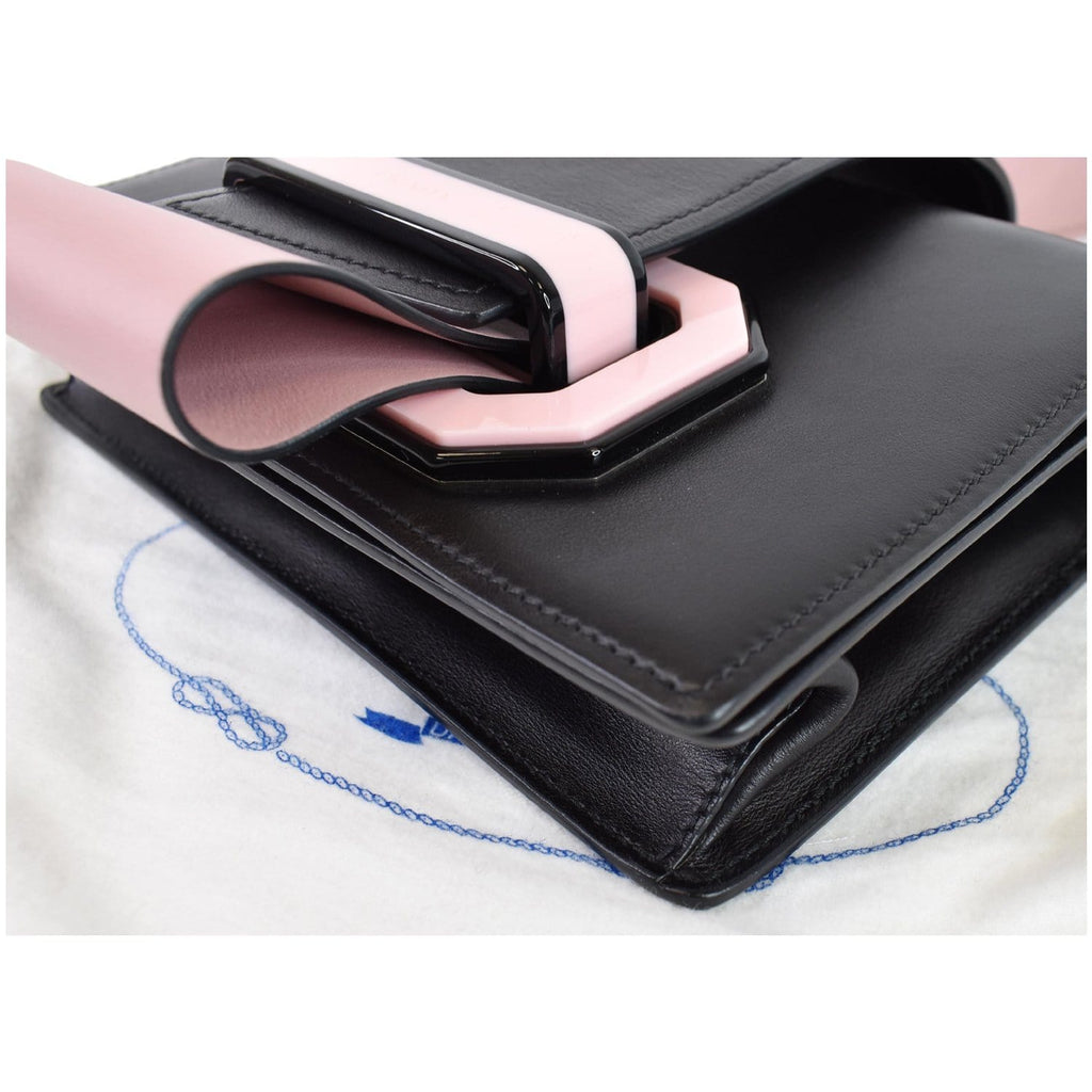 PRADA City Plex Ribbon Small Calfskin Shoulder Bag Black/Pink