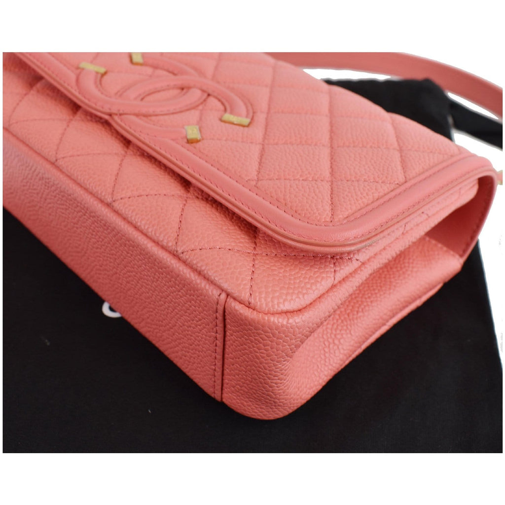 CHANEL CC Filigree Medium Quilted Caviar Leather Shoulder Bag Salmon