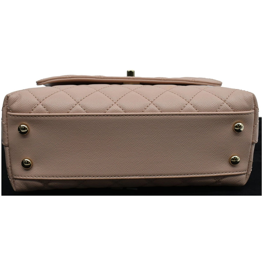 CHANEL Coco Mini Top Handle Flap Caviar Leather Shoulder Bag Pink