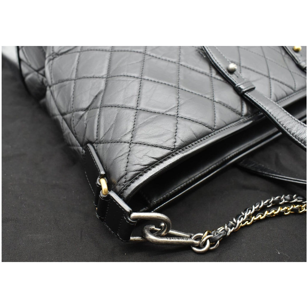 CHANEL Gabrielle Large Quilted Calfskin Leather Shopping Tote Bag Black