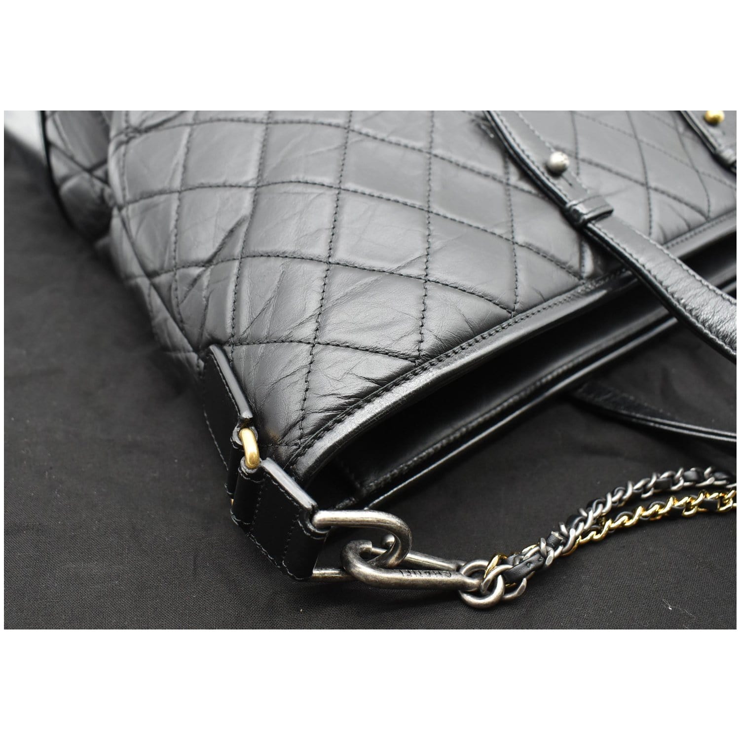 CHANEL Gabrielle Large Quilted Calfskin Leather Shopping Tote Bag Black