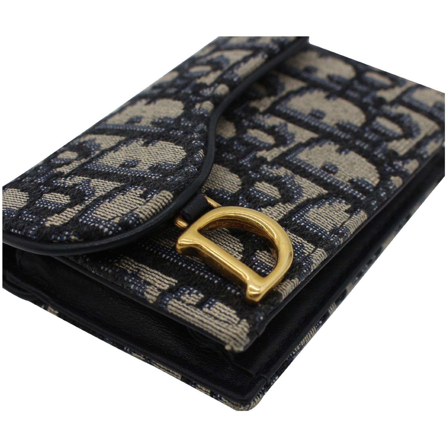 CHRISTIAN DIOR Saddle Flap Jacquard Canvas Card Holder Beige