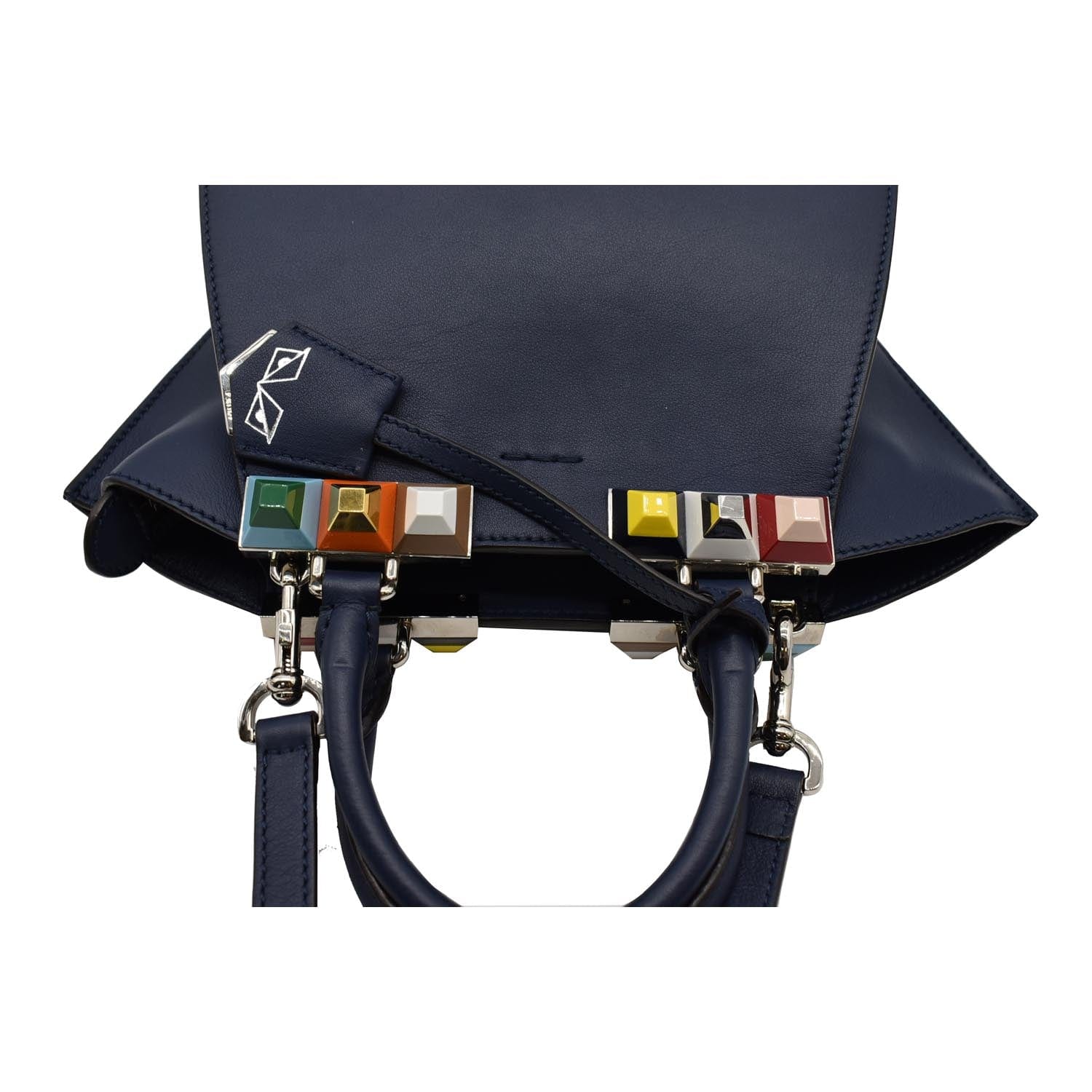 FENDI Petite 3Jours Studded Leather Tote Bag Dark Blue