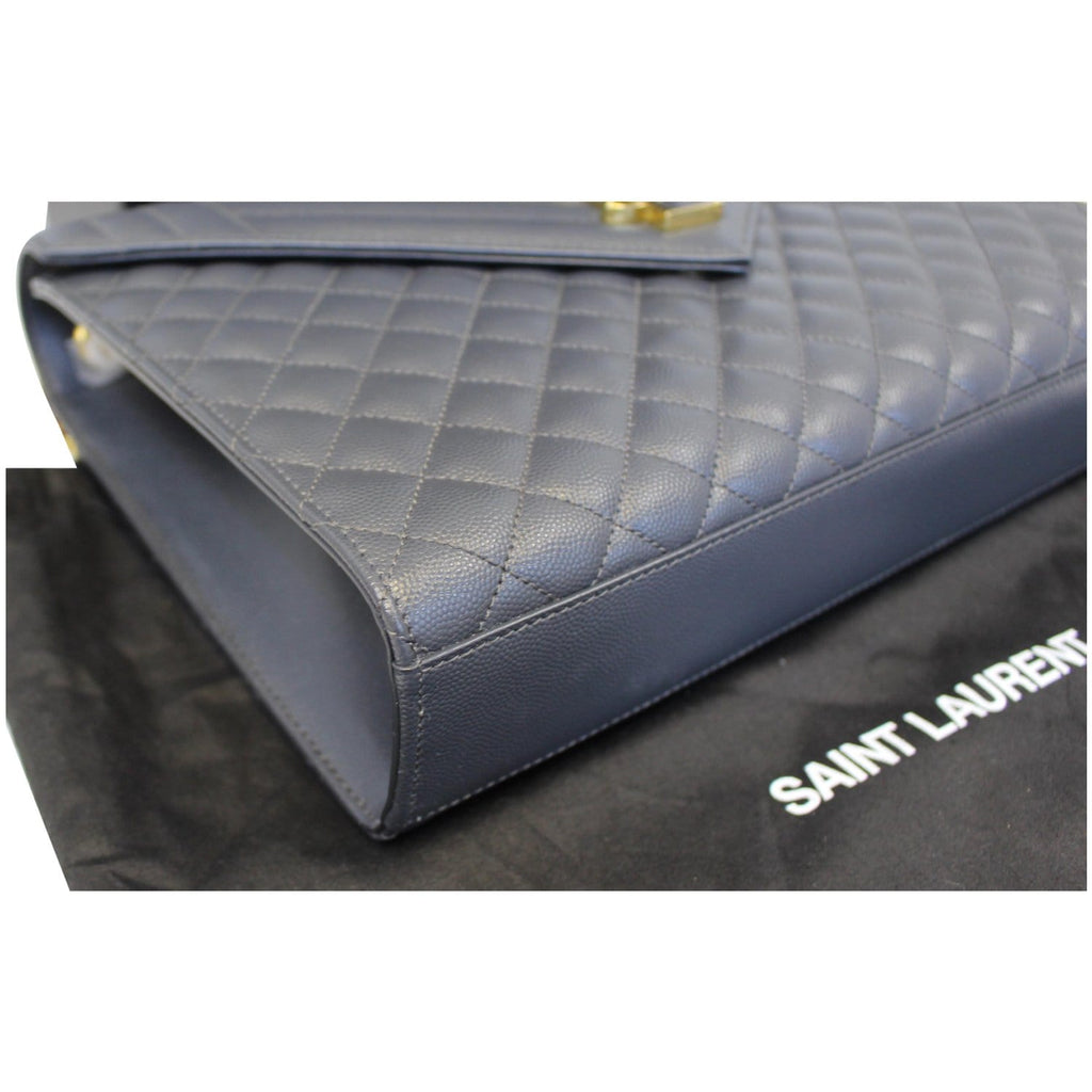 YVES SAINT LAURENT Envelope Large Matelasse Embossed Leather Shoulder Bag Dark Smog