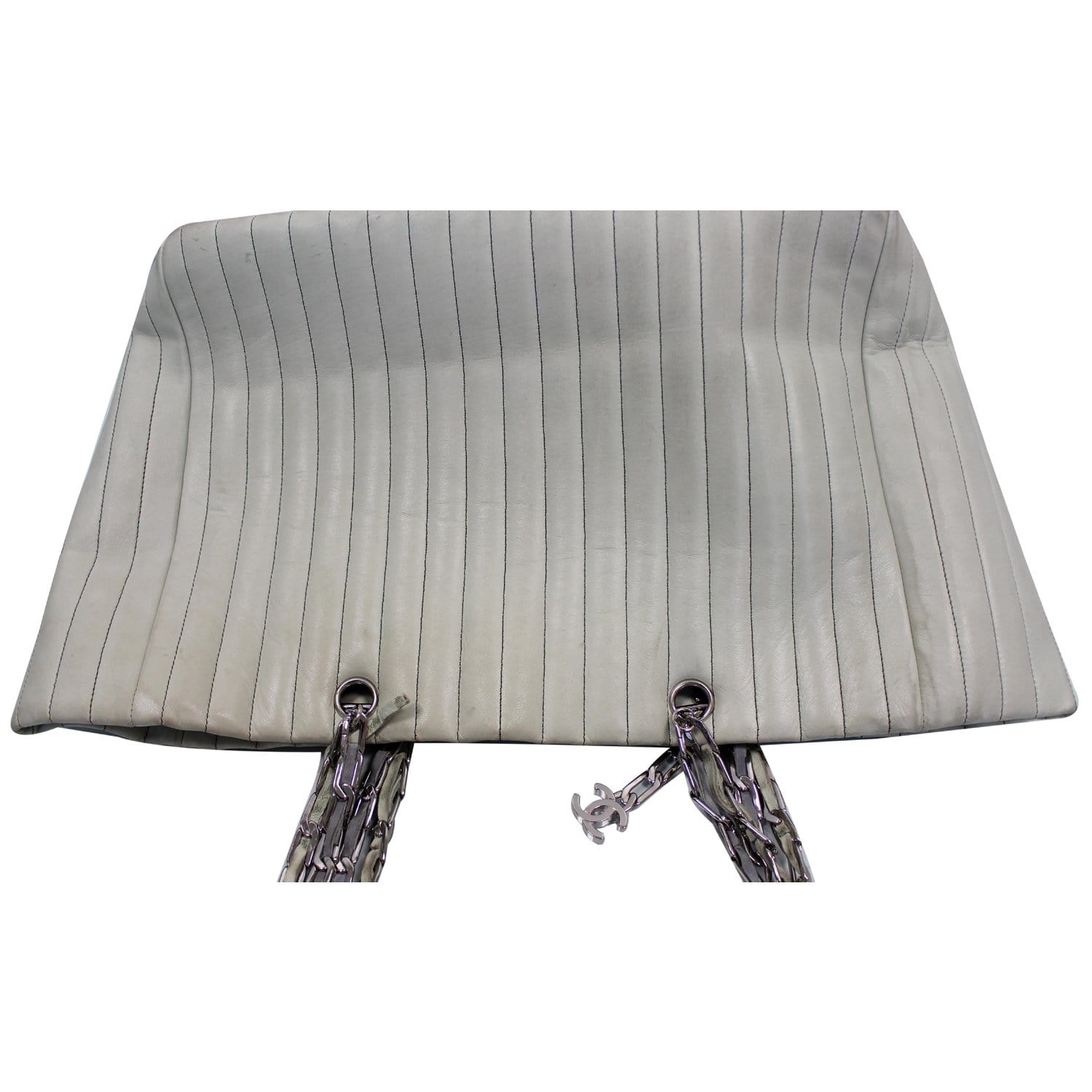 CHANEL Large CC Chain Lambskin Tote Shoulder Bag Cream