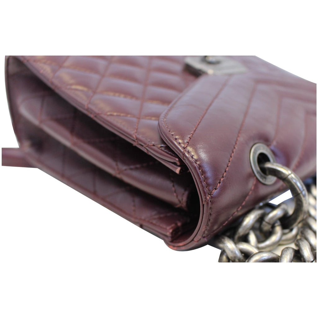 CHANEL Quilted Sheepskin Flap Bag With Handle Shoulder Bag Burgundy