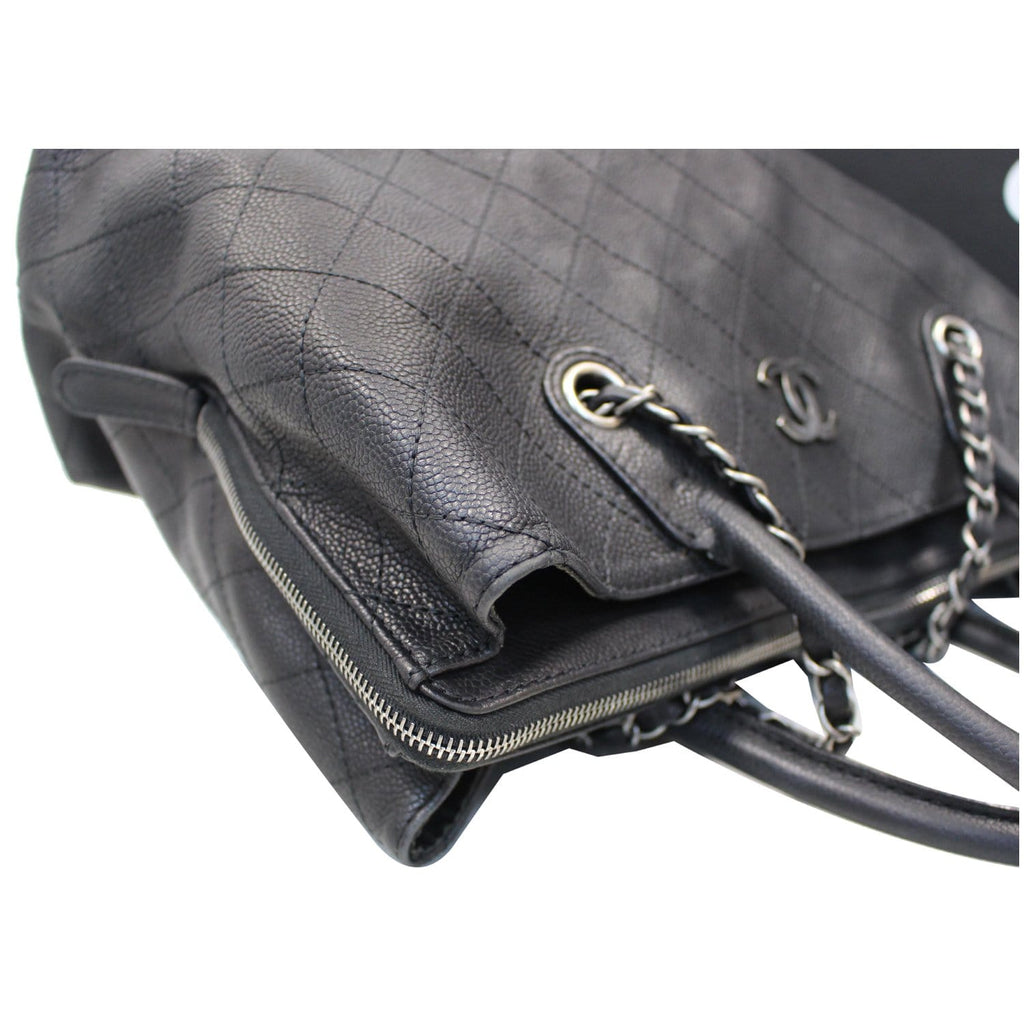 CHANEL Large Shopping Grained Vegetal Calfskin Tote Bag Black
