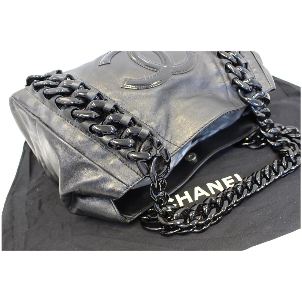 CHANEL Calfskin Rhodoid Modern Chain East West Tote Black