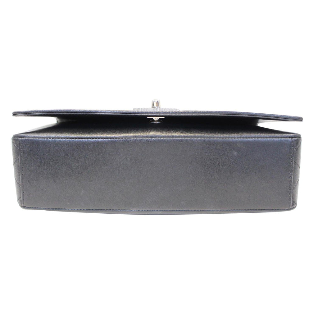 CHANEL Mademoiselle Vintage Flap Sheepskin Leather Shoulder Bag Black