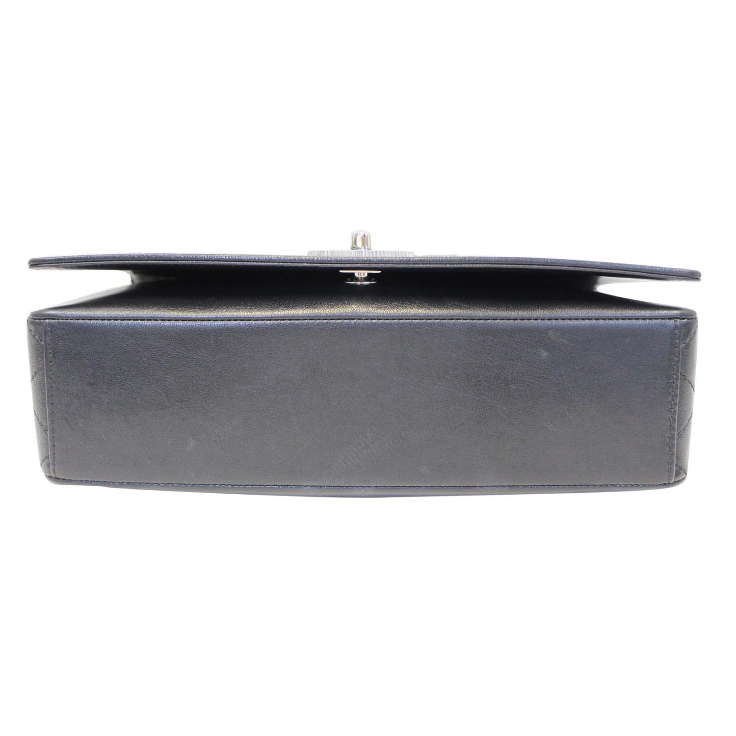 CHANEL Mademoiselle Vintage Flap Sheepskin Leather Shoulder Bag Black