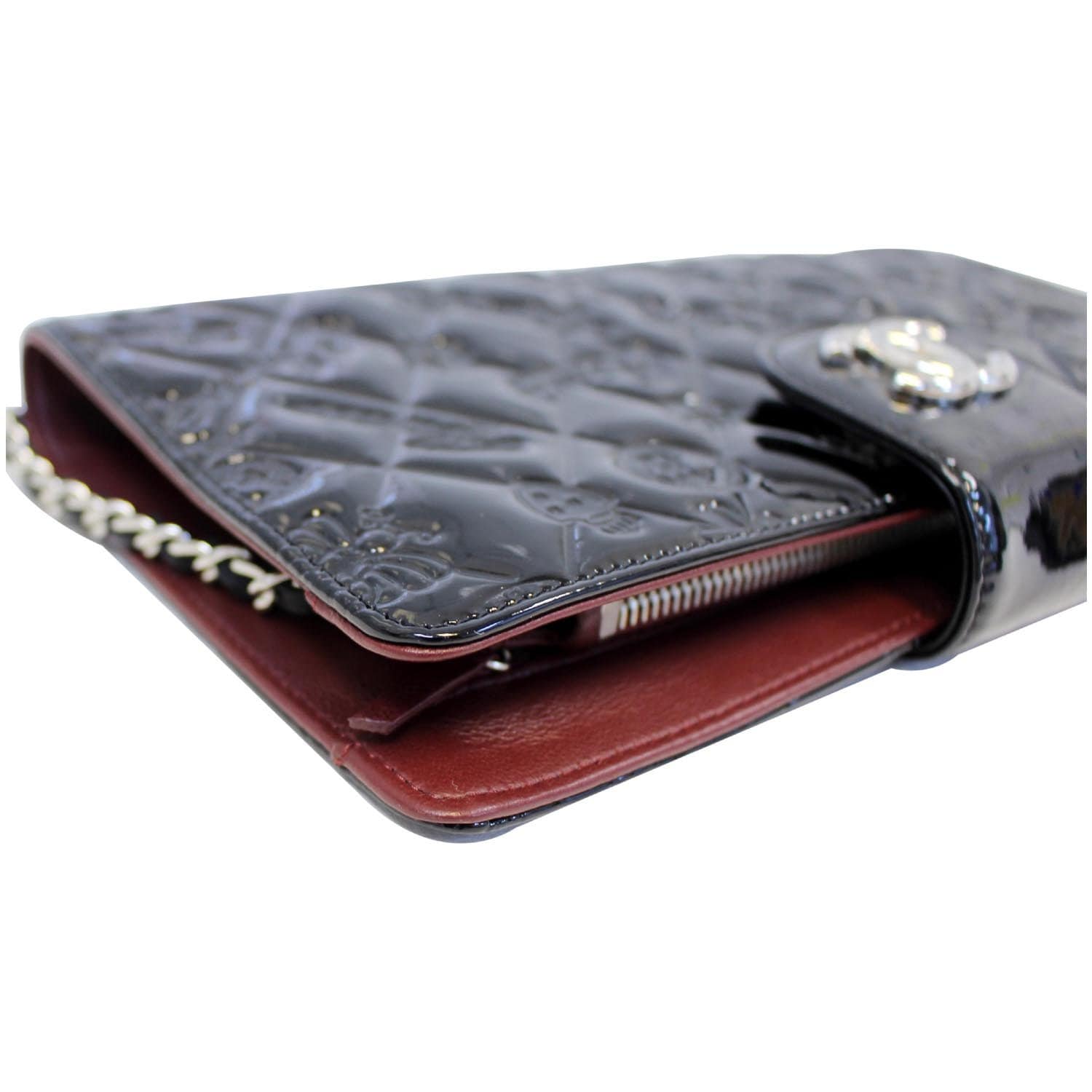 CHANEL Lucky Symbols Pochette Patent Leather Wallet on a Chain Black
