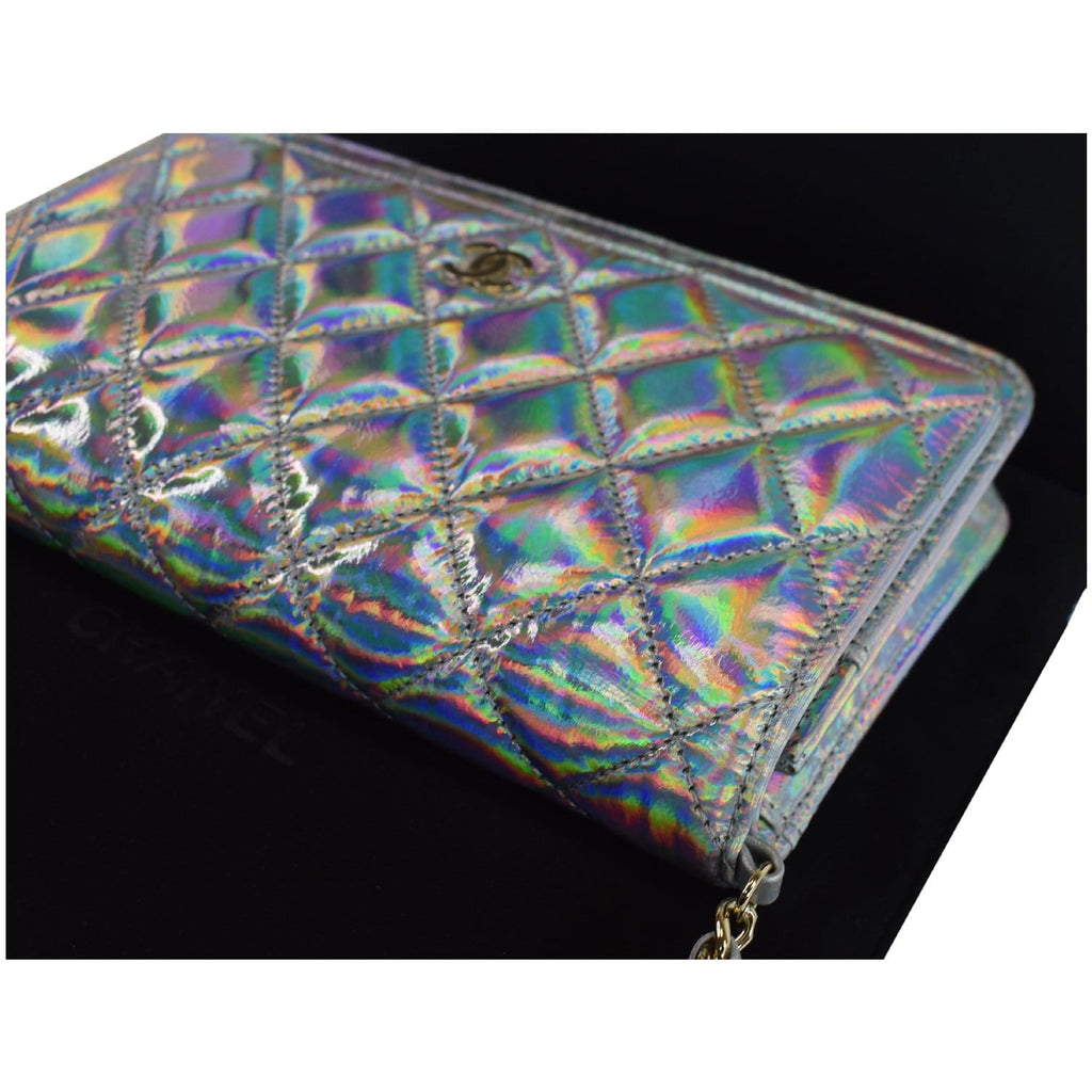 CHANEL Timeless Classic WOC Goatskin Wallet on Chain Bag Iridescent Silver