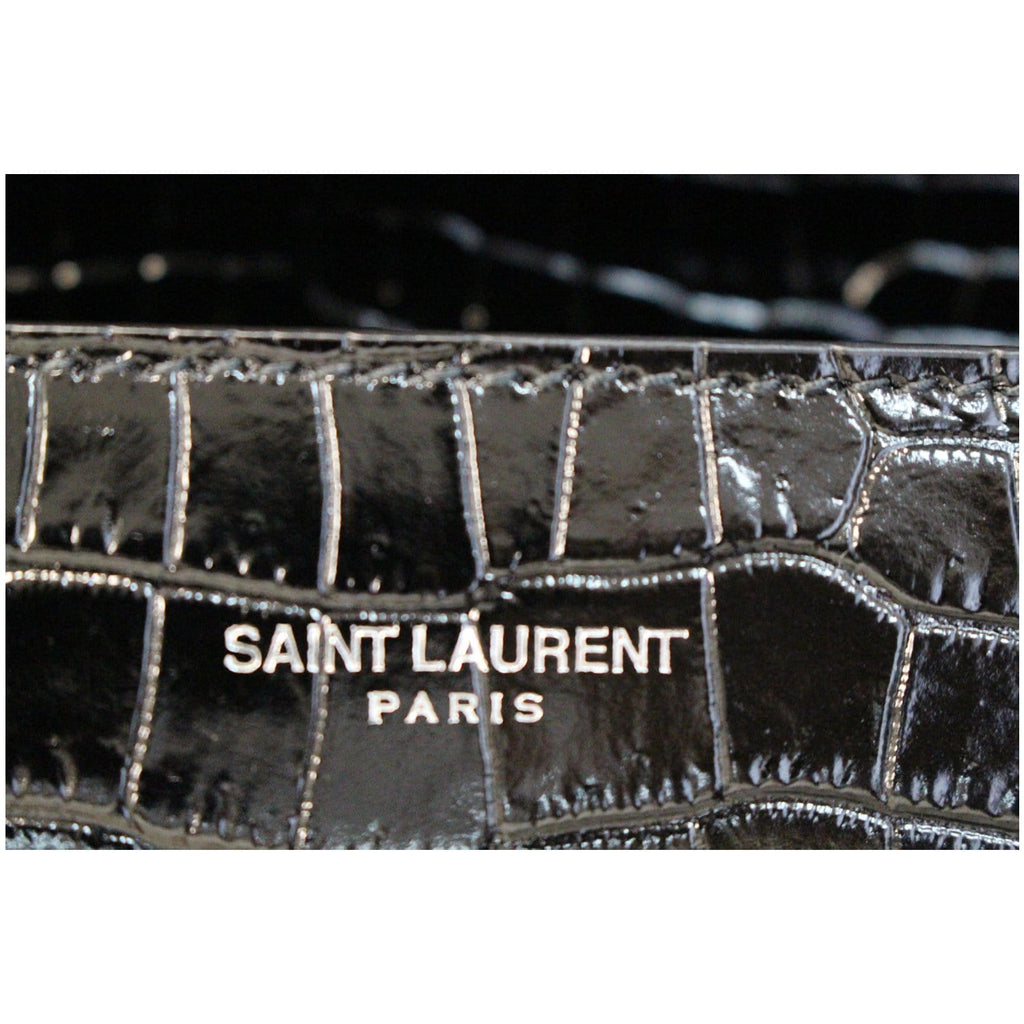 YVES SAINT LAURENT Cassandra Top Handle Embossed Shoulder Bag Black