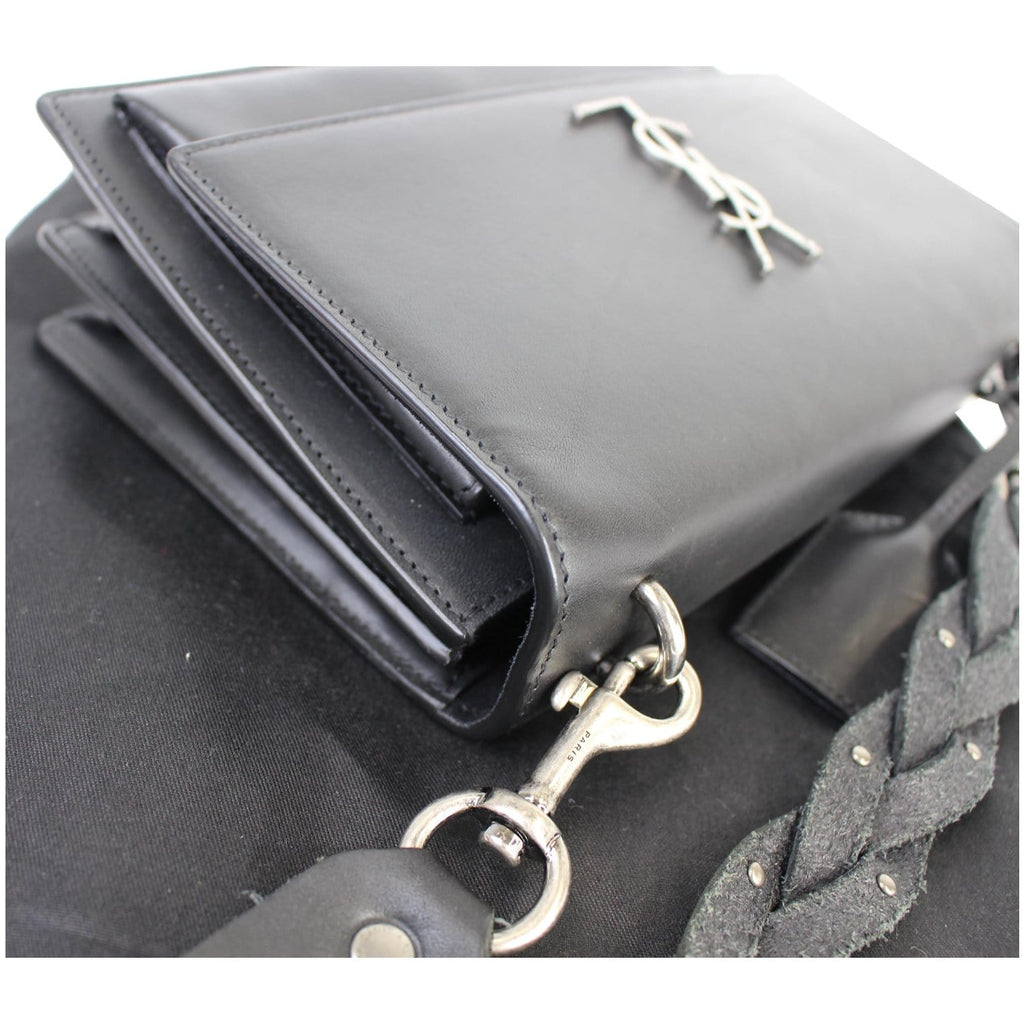 YVES SAINT LAURENT Monogram Sunset Medium Braided Shoulder Bag Black