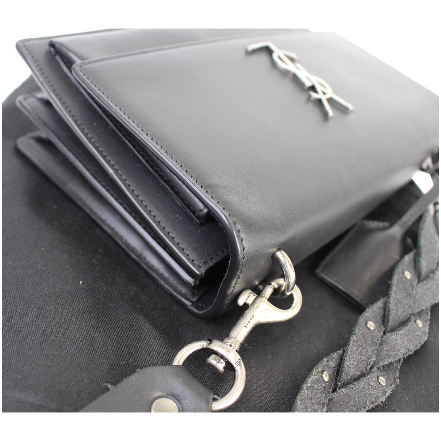 YVES SAINT LAURENT Monogram Sunset Medium Braided Shoulder Bag Black