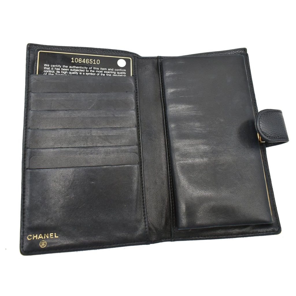CHANEL Vintage CC Caviar Leather Bifold Wallet Black
