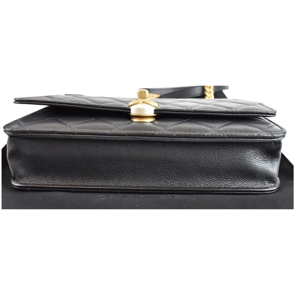 CHANEL Pearl Wallet On Chain Leather Crossbody Bag Black