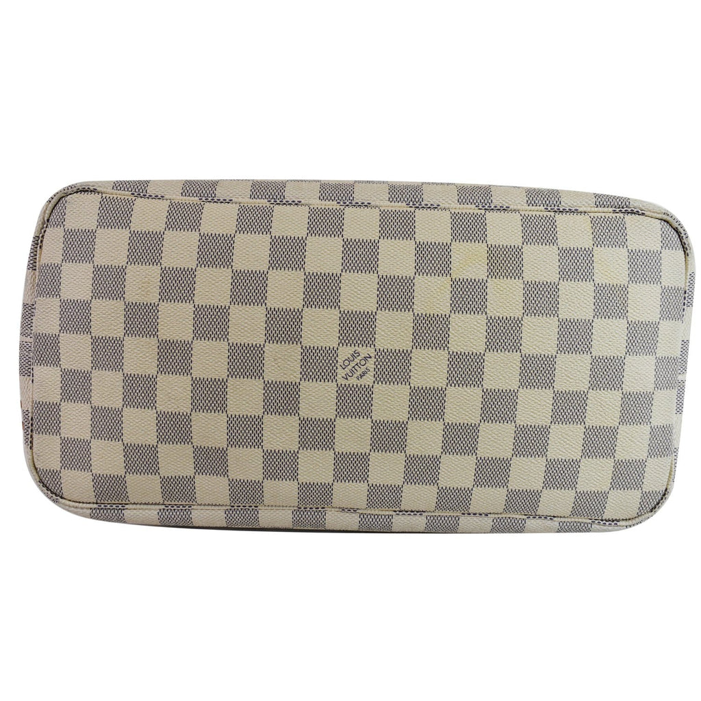 LOUIS VUITTON Neverfull MM Damier Azur Tote Shoulder Bag White