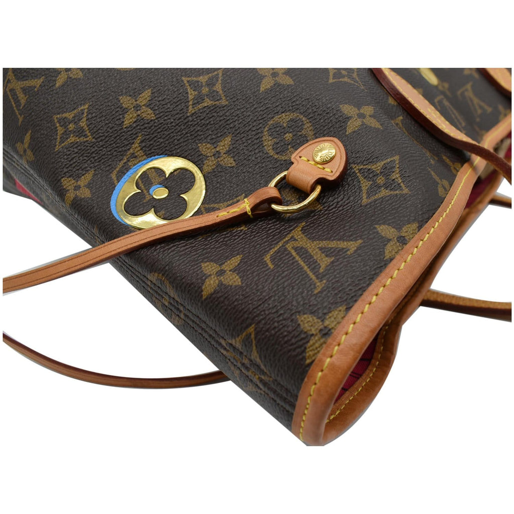 LOUIS VUITTON Love Lock Neverfull MM Monogram Canvas Tote Bag Brown