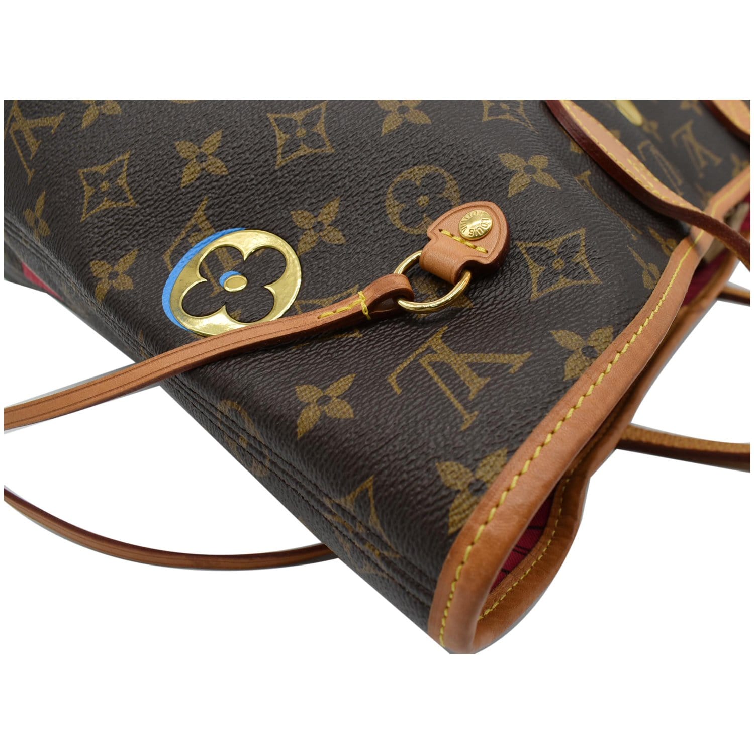 LOUIS VUITTON Love Lock Neverfull MM Monogram Canvas Tote Bag Brown