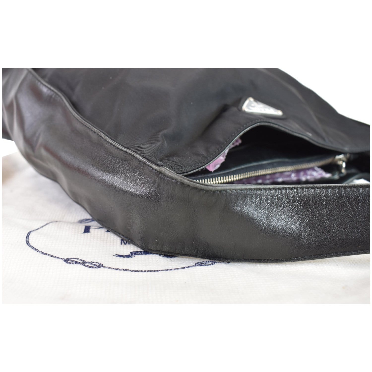 PRADA Nylon Leather Strap Shoulder Bag Black