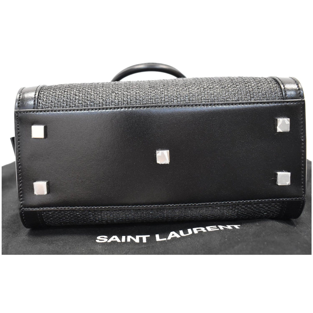 YVES SAINT LAURENT Uptown Small Canvas Leather Tote Bag Black