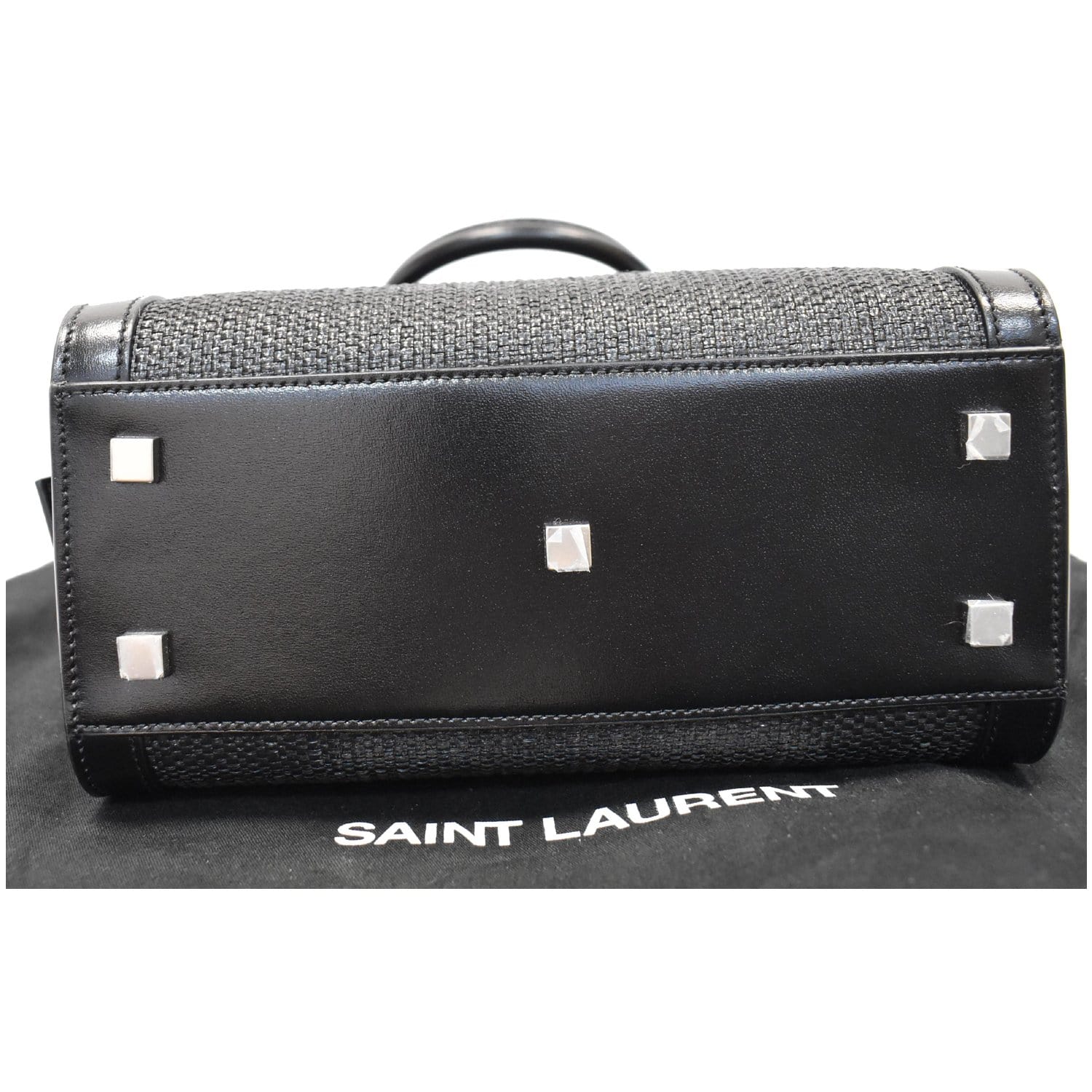 YVES SAINT LAURENT Uptown Small Canvas Leather Tote Bag Black