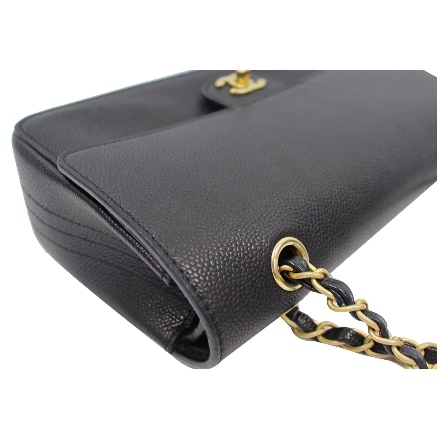 CHANEL Classic Pure Caviar Medium Double Flap Leather Shoulder Bag Black