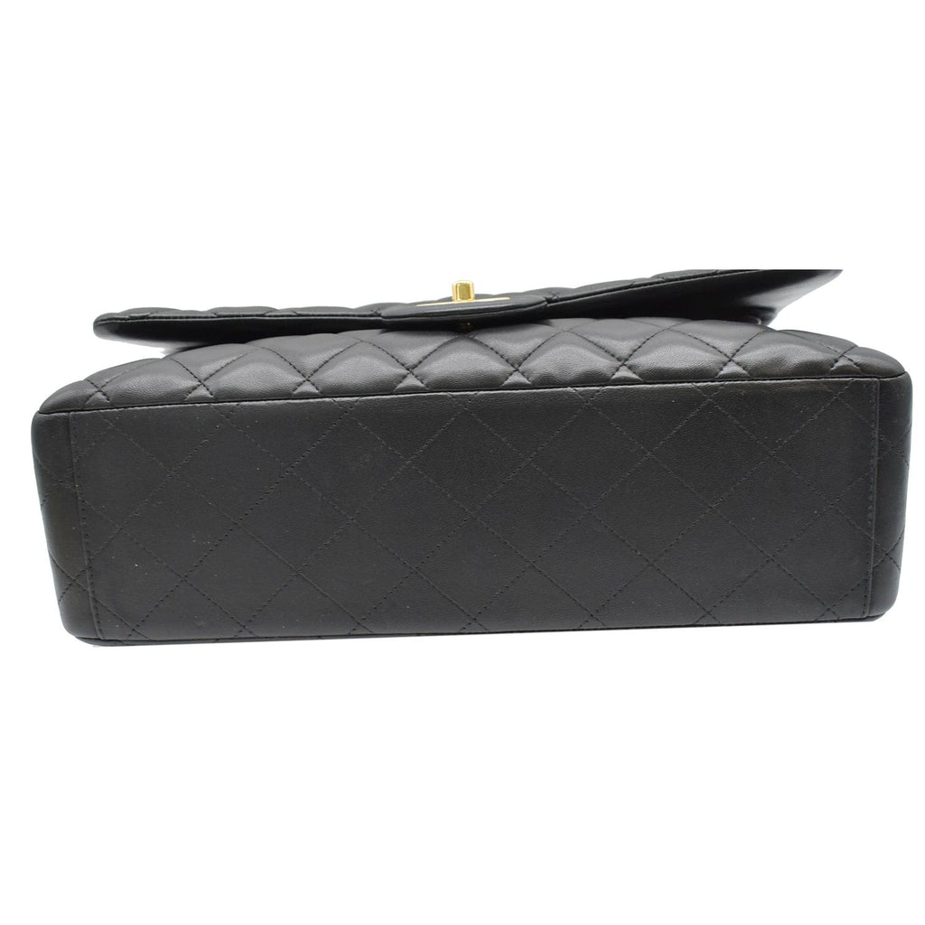 CHANEL Maxi Double Flap Lambskin Leather Shoulder Bag Black