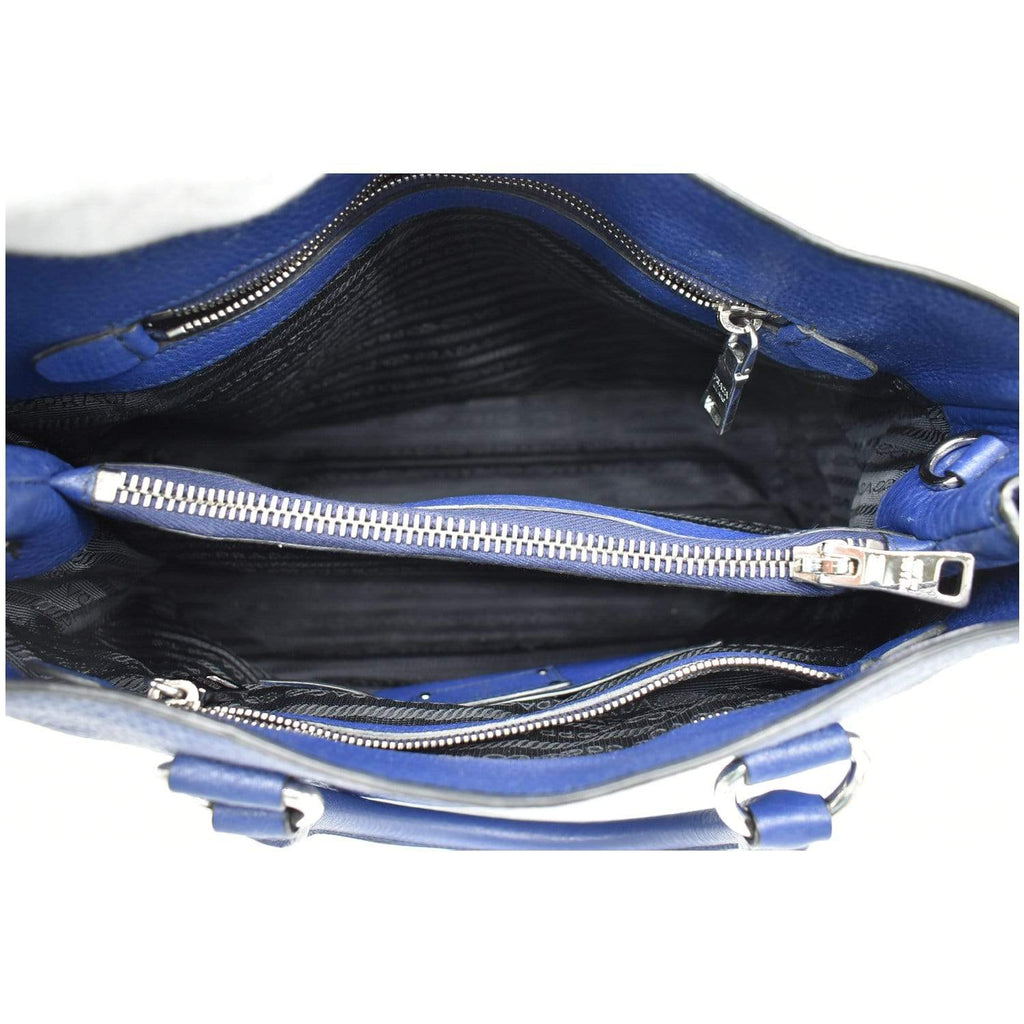 PRADA Vitello Daino Pebbled Leather Tote Bag Blue