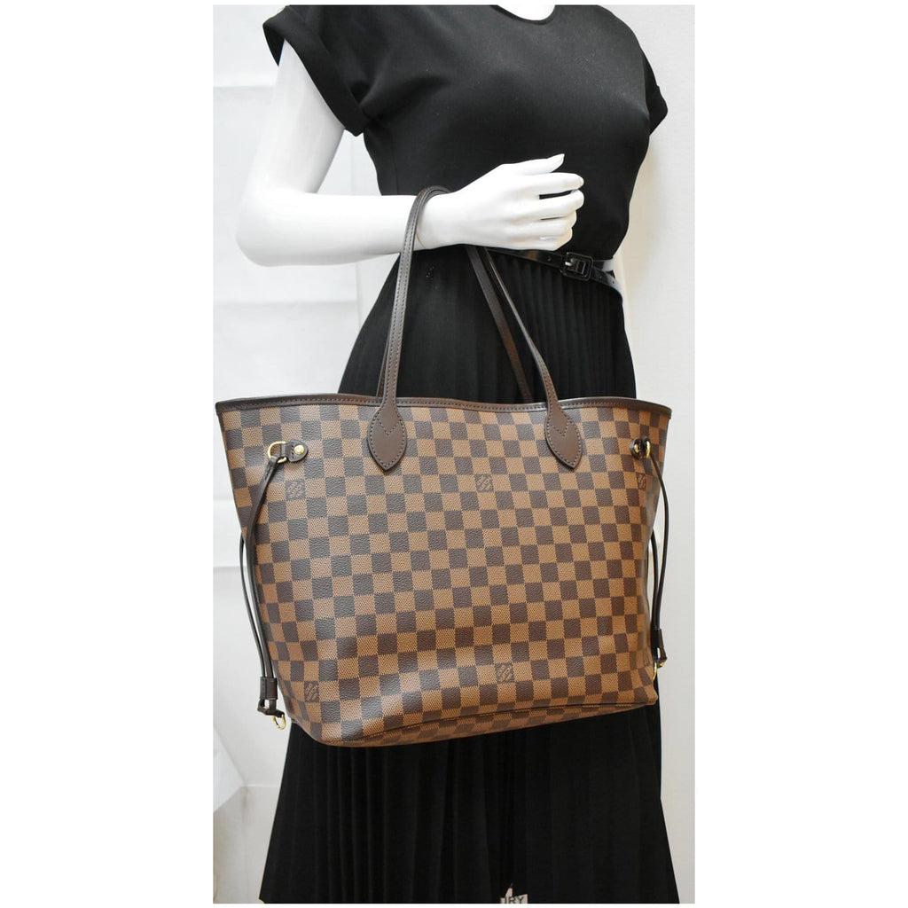 LOUIS VUITTON Neverfull MM Damier Ebene Tote Bag Brown
