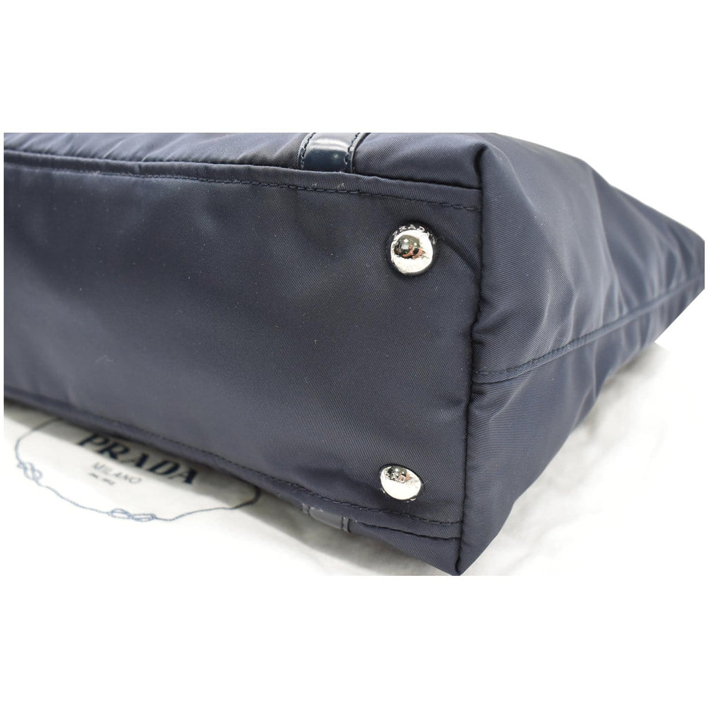 PRADA Nylon Leather Shopping Tote Shoulder Bag Dark Blue