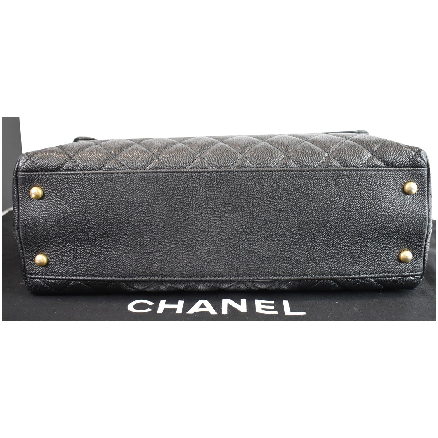 CHANEL Medium Coco Quilted Caviar Lizard Handle Shoulder Bag Black