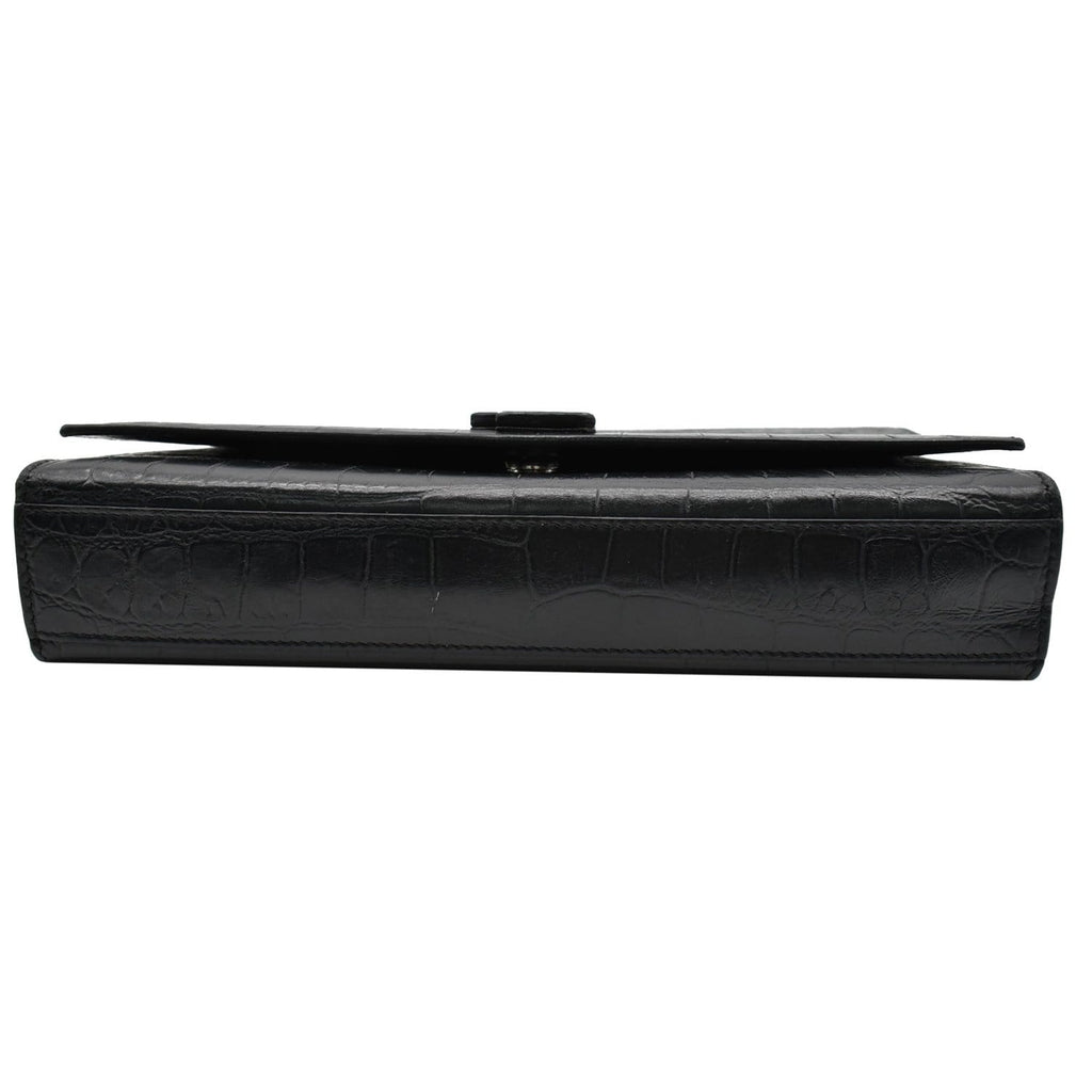 YVES SAINT LAURENT WOC Crocodile-Embossed Shoulder Bag Black  - Hot Deals